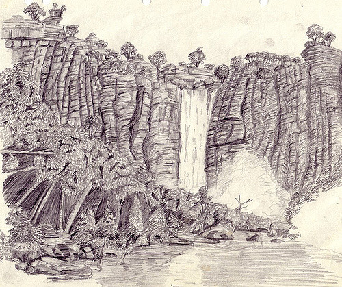 500x419 Waterfall 230291 Pencil Drawing Of Waterfall Based On