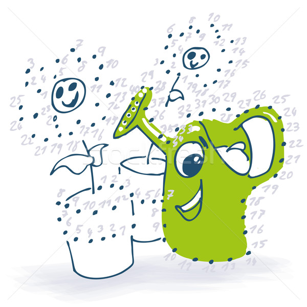 600x600 Point Drawing And Coloring Page With Watering Can And Flowers