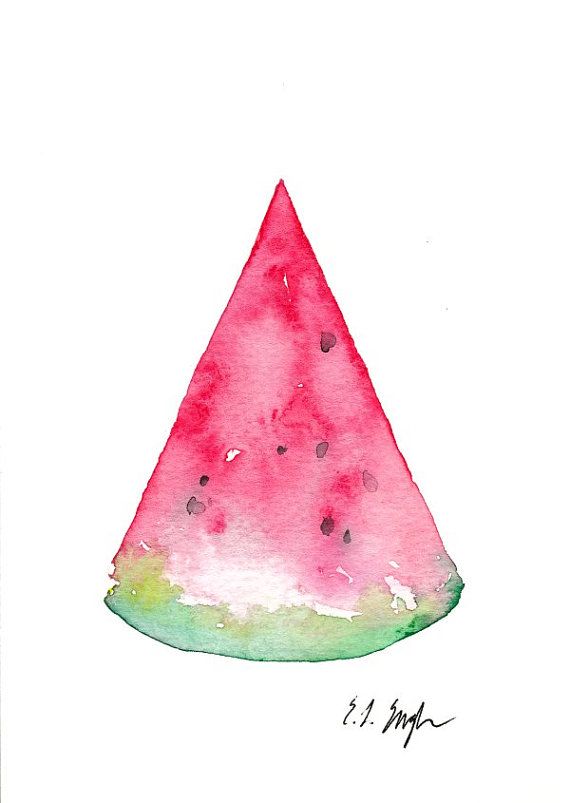 570x803 Watercolor Fruit, Pink Watermelon Slice, 5x7, Kitchen Decor