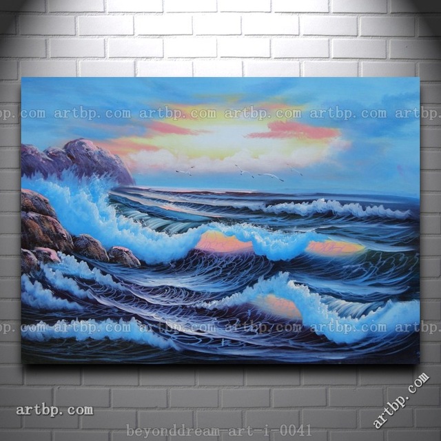 640x640 Sea Waves Crashing Over Rocks On Coast Of Sea Oil Painting