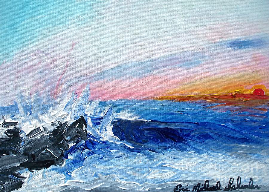 900x643 Sunset And Waves At West Cape May Painting By Eric Schiabor
