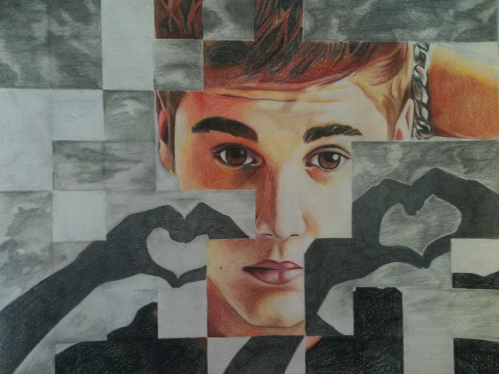 1024x768 My Justin Bieber Drawing. Weave Drawing Using Colored Pencil