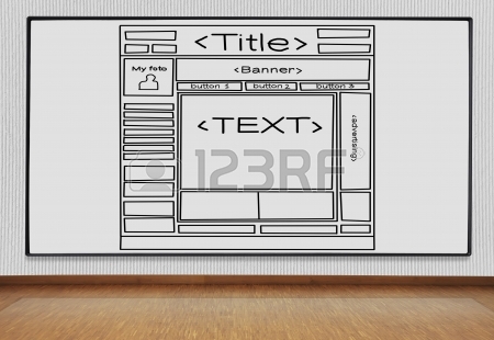 450x310 Drawing Template Website On Concrete Wall In Room Stock Photo