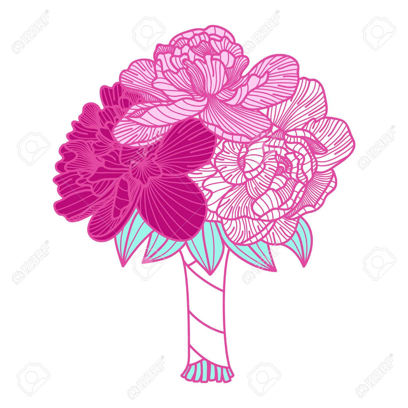 1300x1300 Wedding Bouquet Illustration Made Of Peonies Royalty Free Cliparts