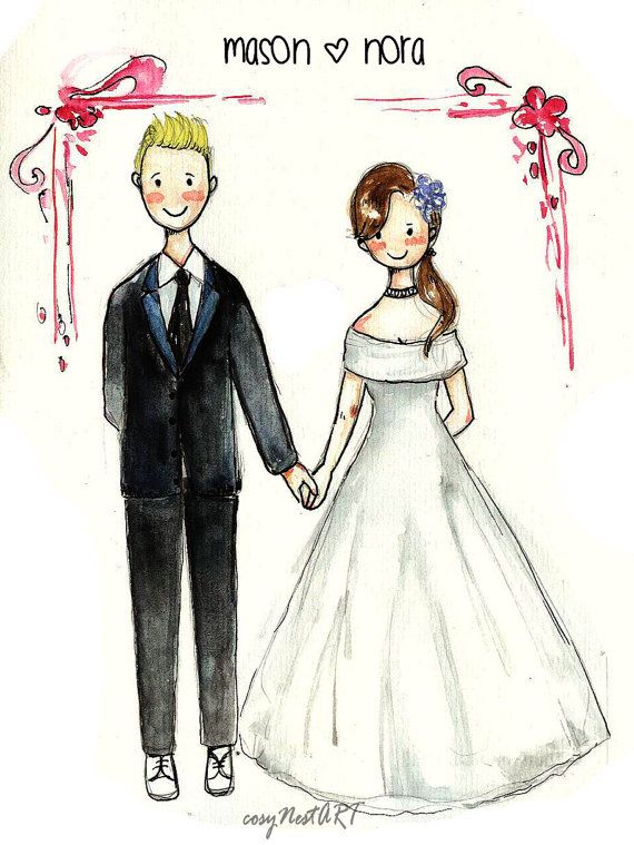 570x759 Custom Portrait Wedding Couple Drawing Couple By Cosynestart My