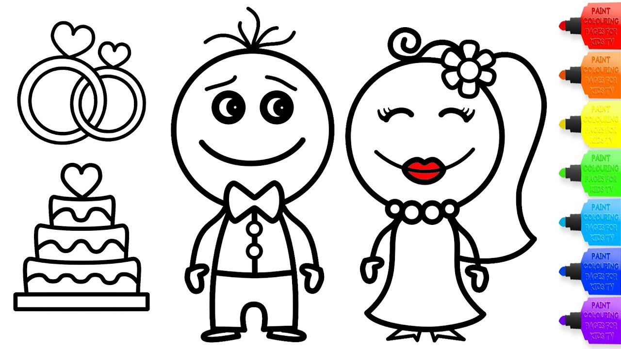 1280x720 Wedding Bride And Groom Coloring Book How To Draw Set