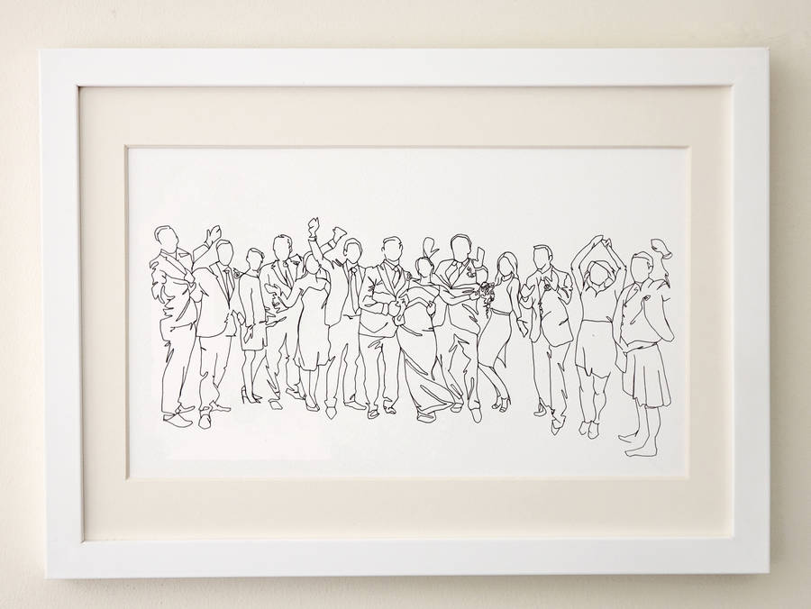900x676 Personalised Wedding Party Drawing By Love Lines