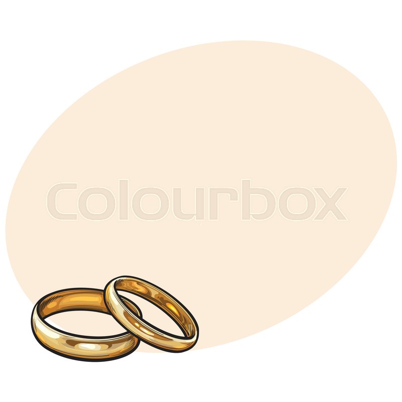 800x800 Pair Of Traditional Golden Wedding Rings, Sketch Style