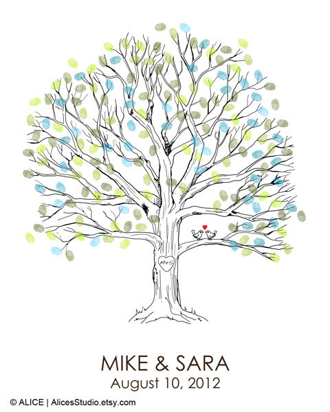 480x600 Hand Drawn Wedding Guest Book Fingerprint Tree Print