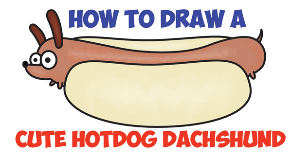 600x325 How To Draw A Cute Kawaii Cartoon Hotdog Dog (Dachshund) Easy Step