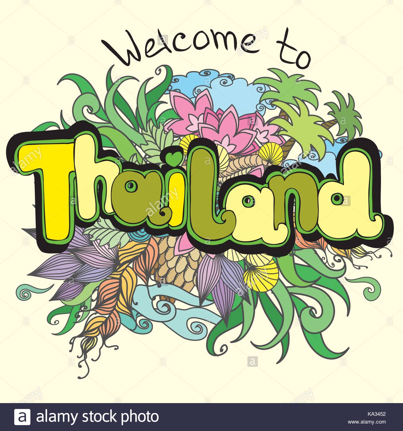 1300x1390 Welcome To Thailand Background, Hand Drawing, Vector Illustration