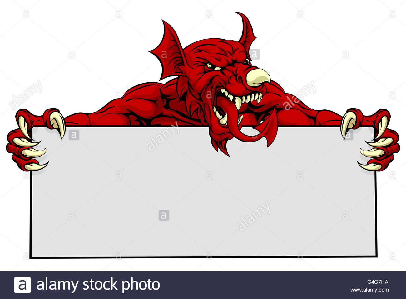 1300x959 A Mean Looking Welsh Dragon Mascot Holding A Sign Stock Photo