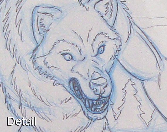 570x452 8.5x11 Hunting Werewolves Drawing Original Pencil Art