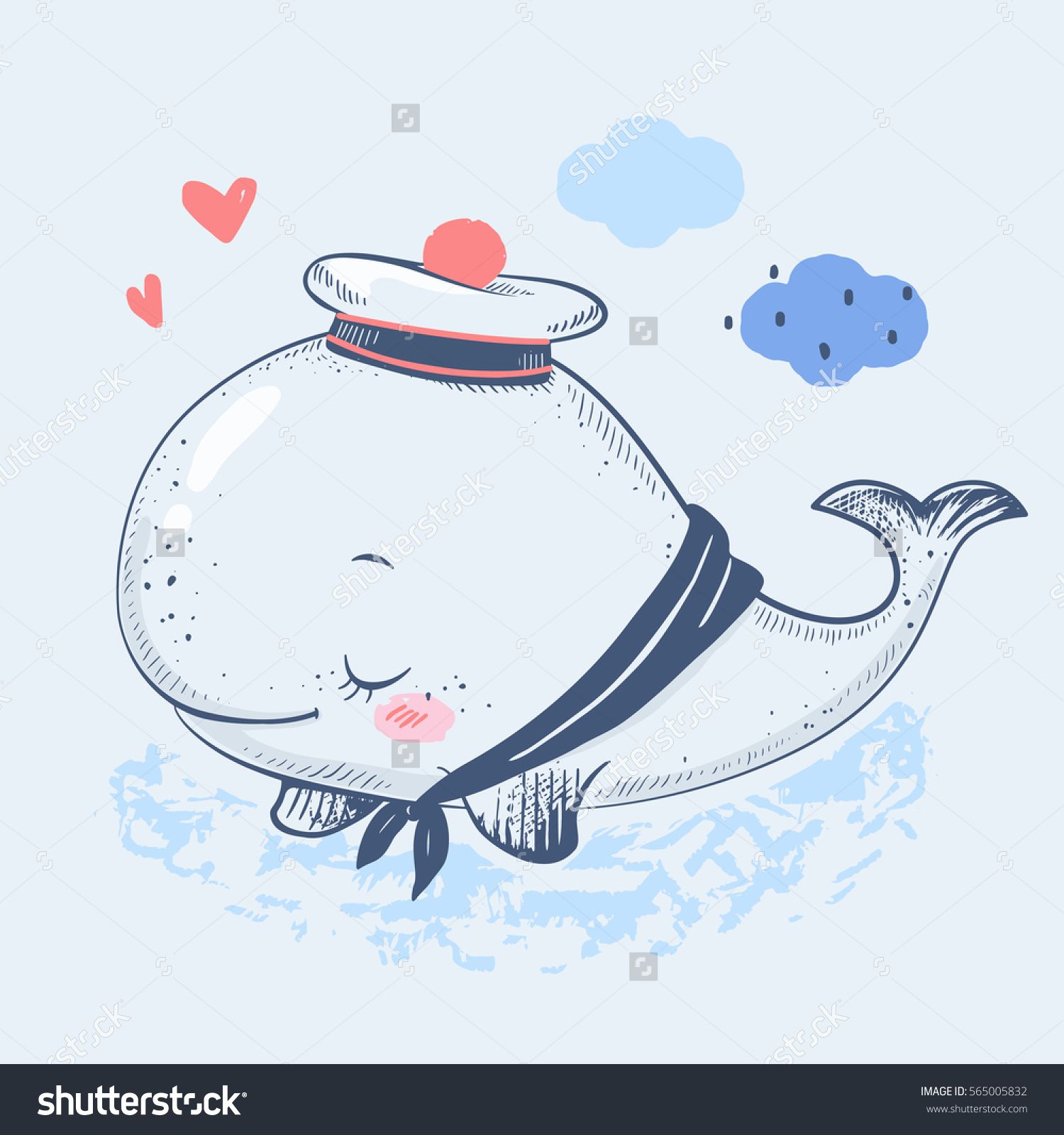 1500x1600 Cute Baby Whale In A Sailor Suit Cartoon Hand Drawn Vector