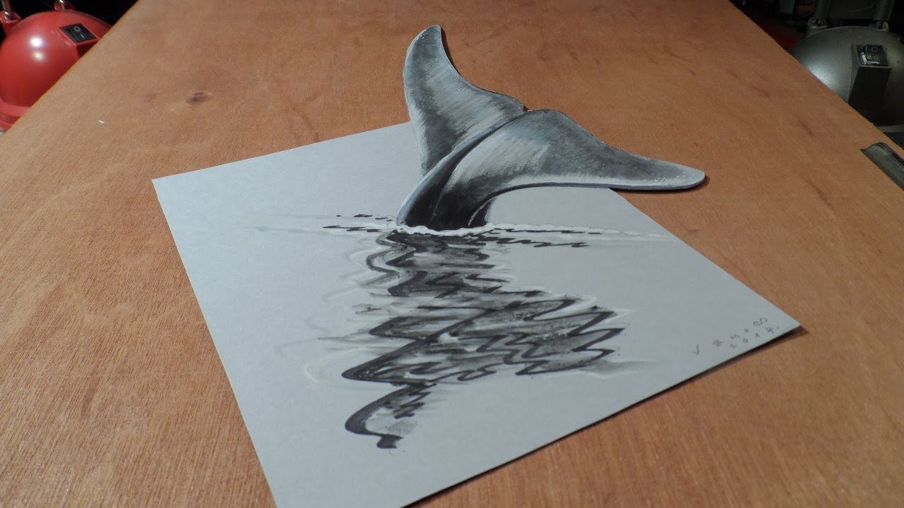 1280x720 Art 3d Drawing Blue Whale, How To Draw 3d Whale