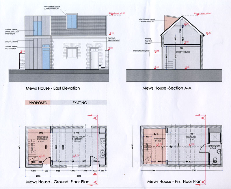 800x656 Mews House Extention, Cad Drawings For Propoesd Work. Elevation