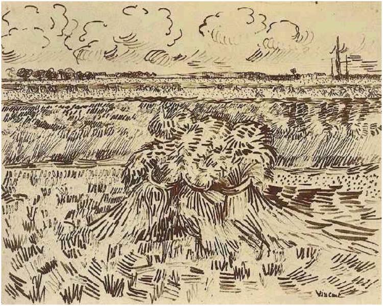 750x599 Wheat Field With Sheaves By Vincent Van Gogh