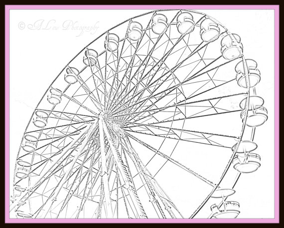 570x458 Ferris Wheel Photography Pencil Drawing Summer Sketch Print