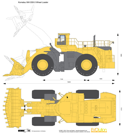 400x429 Komatsu Wa1200 3 Wheel Loader Vector Drawing