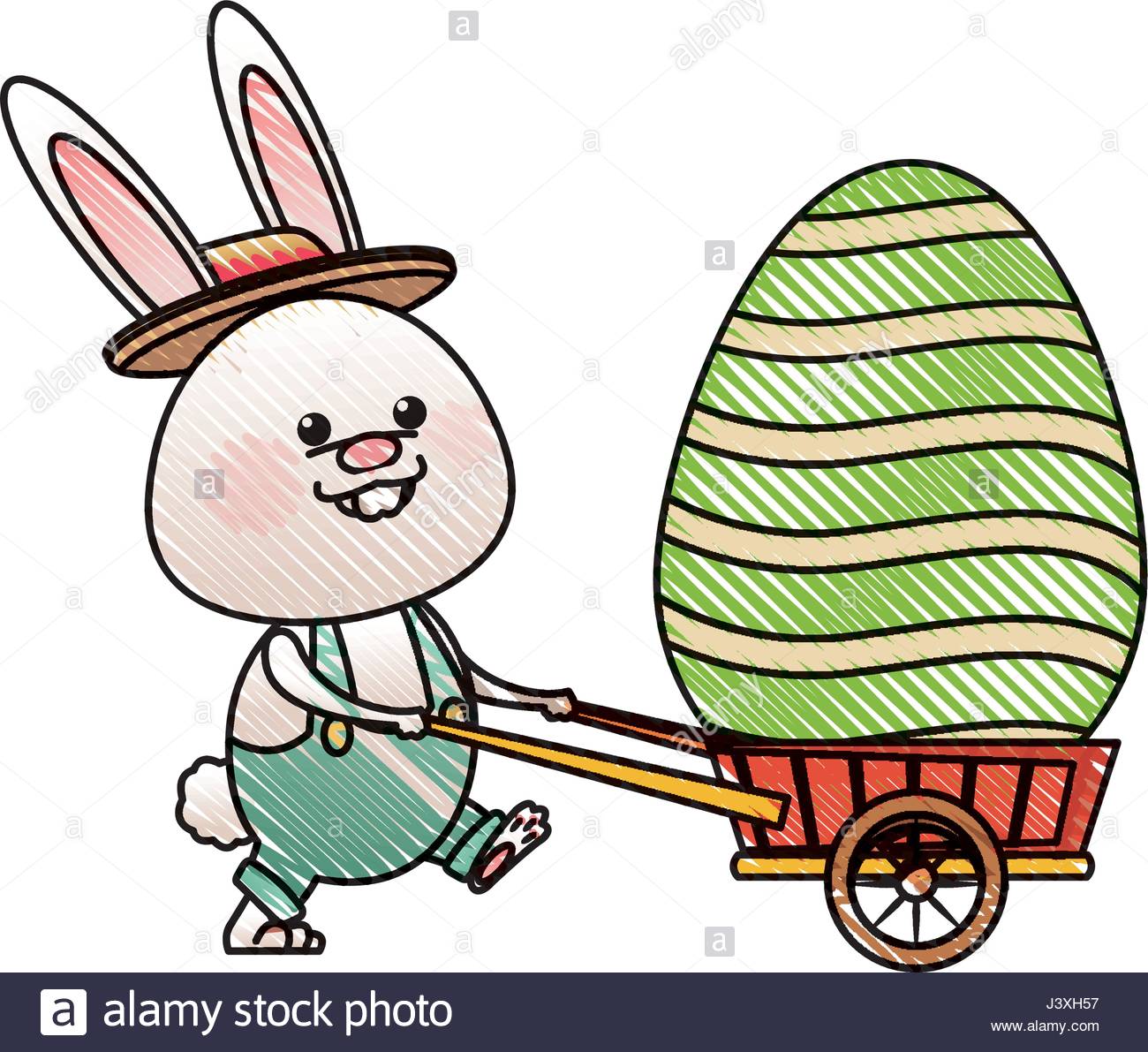 1300x1191 Drawing Easter Rabbit With Decor Egg Wheelbarrow Stock Vector Art