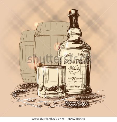 450x470 Scotch Whiskey Bottle, Glass Casks With Some Barley Ears