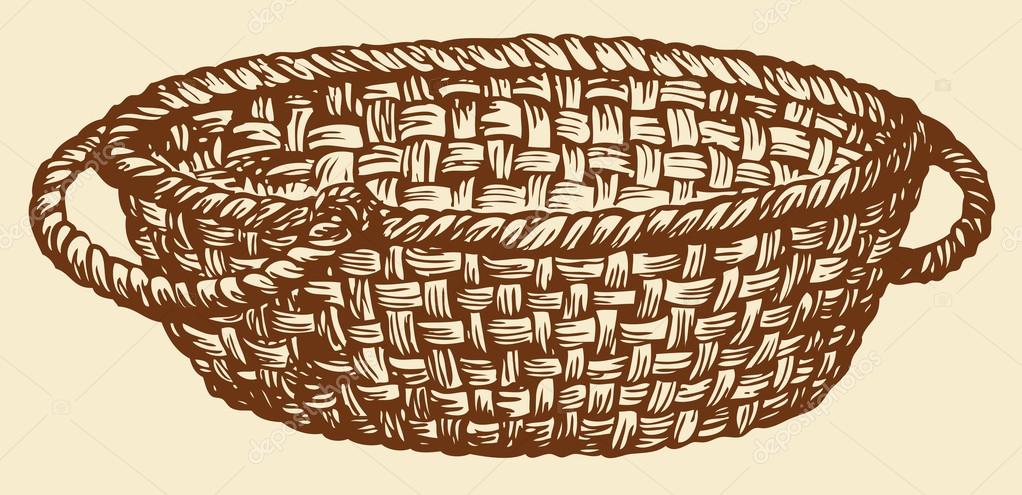 1022x495 Vector Monochrome Drawing. Empty Wicker Basket Stock Vector