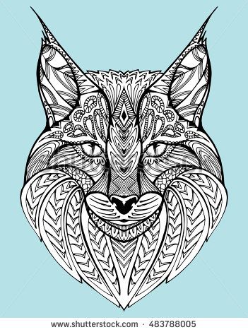 351x470 Abstract Portrait Of A Wild Cat. Lynx. Predatory Cat. Line Art