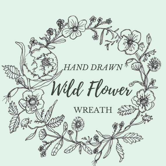 570x570 Hand Drawn Wild Flower Wreath Line Drawing Flowers Plants