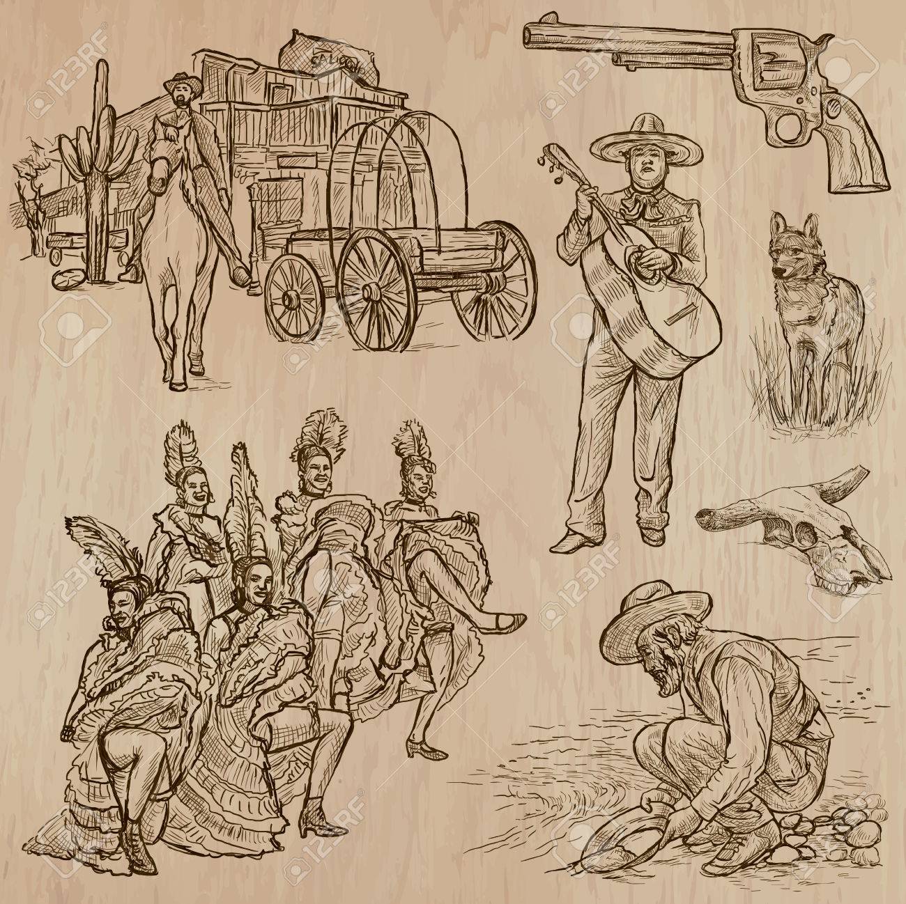 1300x1298 Wild West. Collection Of An Hand Drawn Vector Illustrations