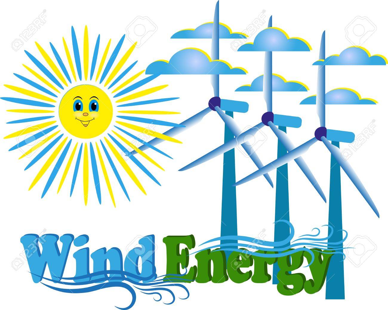 1300x1038 Vector Drawing Of Wind Energy On A Blank Background Royalty Free