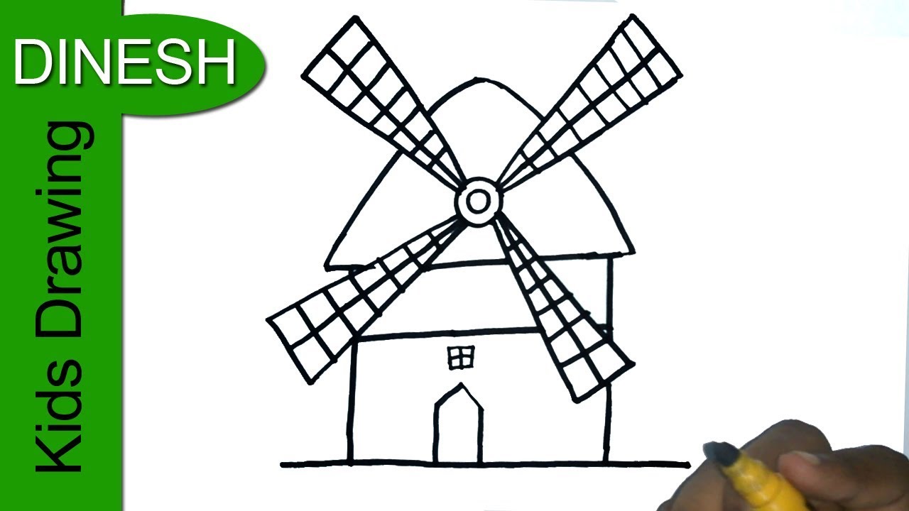 1280x720 Windmill Drawing Image