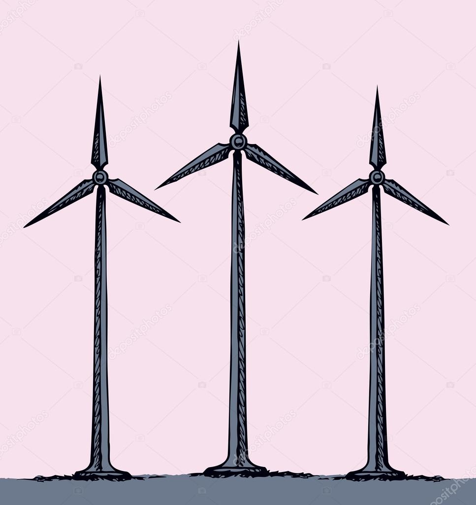 967x1024 Wind Power Plant. Vector Drawing Stock Vector Marinka