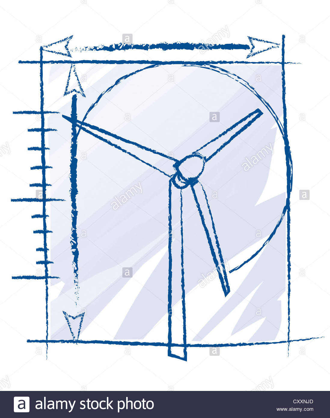 1098x1390 Illustration, Technical Drawing Of A Wind Turbine Stock Photo