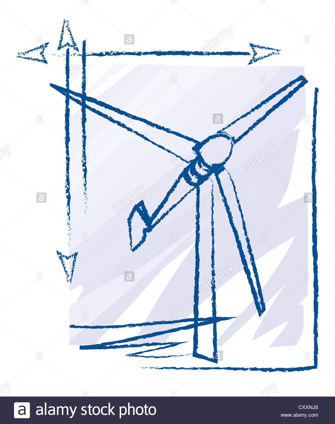 1098x1390 Wind Turbine, Technical Drawing, Illustration Stock Photo, Royalty