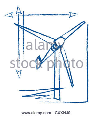 300x375 Wind Turbine, Technical Drawing, Illustration Stock Photo
