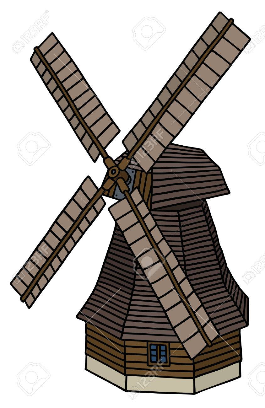 844x1300 Hand Drawing Of An Old Dark Wooden Windmill Royalty Free Cliparts