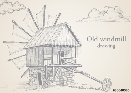 500x357 Old Windmill Drawing Stock Image And Royalty Free Vector Files