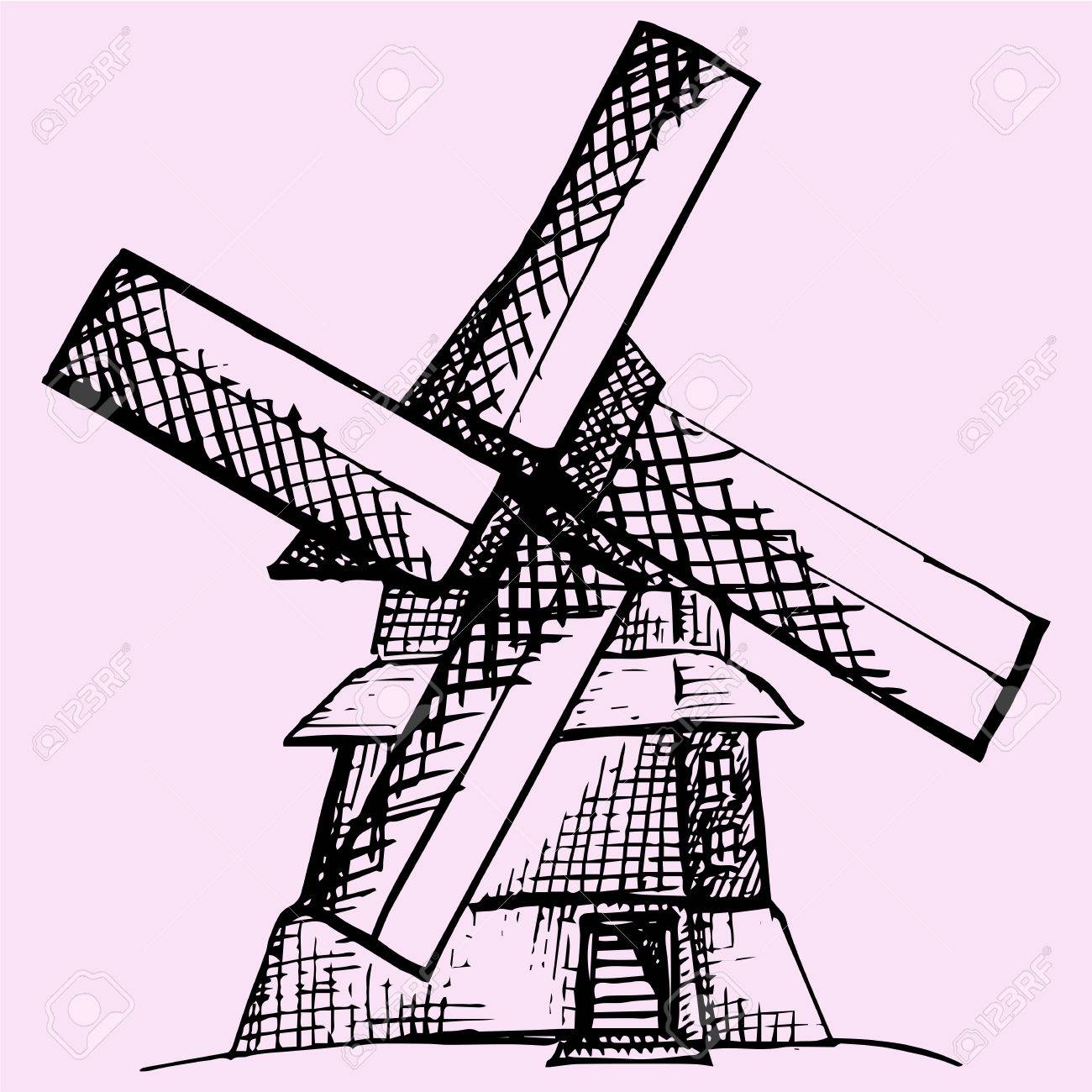 1300x1300 Windmill, Doodle Style, Sketch Illustration Royalty Free Cliparts