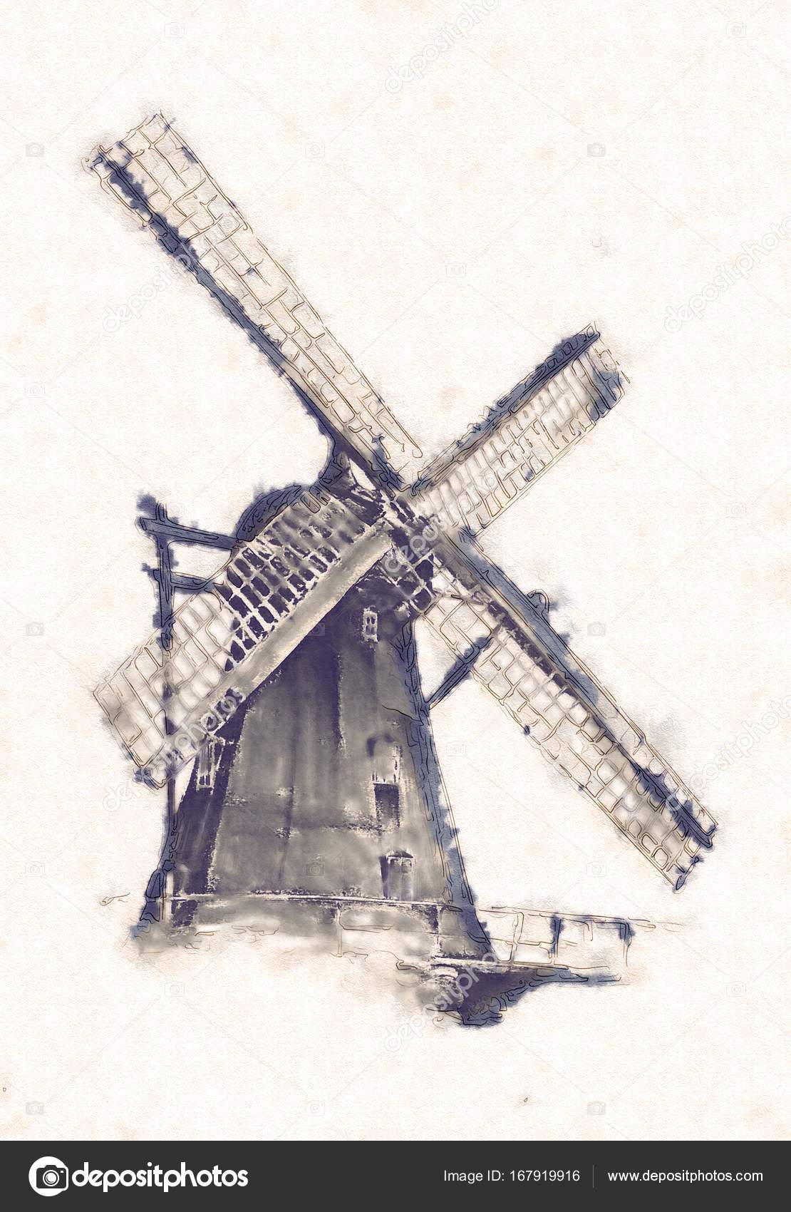 1110x1700 Windmill Old Retro Vintage Drawing Stock Photo Maxtor7777