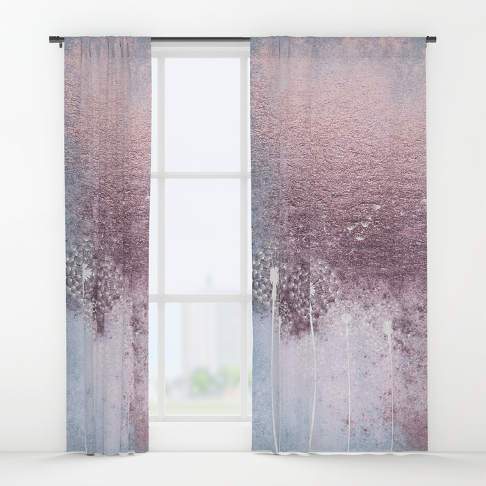 700x700 Dandelion Floral Drawing On Rose Gold Metal Window Curtains By