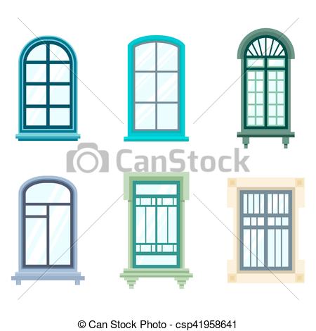 450x470 Set Of Isolated House Window Frames. Wood Old Window Frame Eps