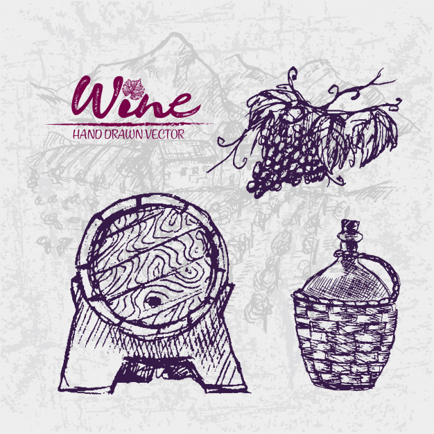 626x626 Detailed Line Art Hand Drawn Purple Wine Barrel Illustration