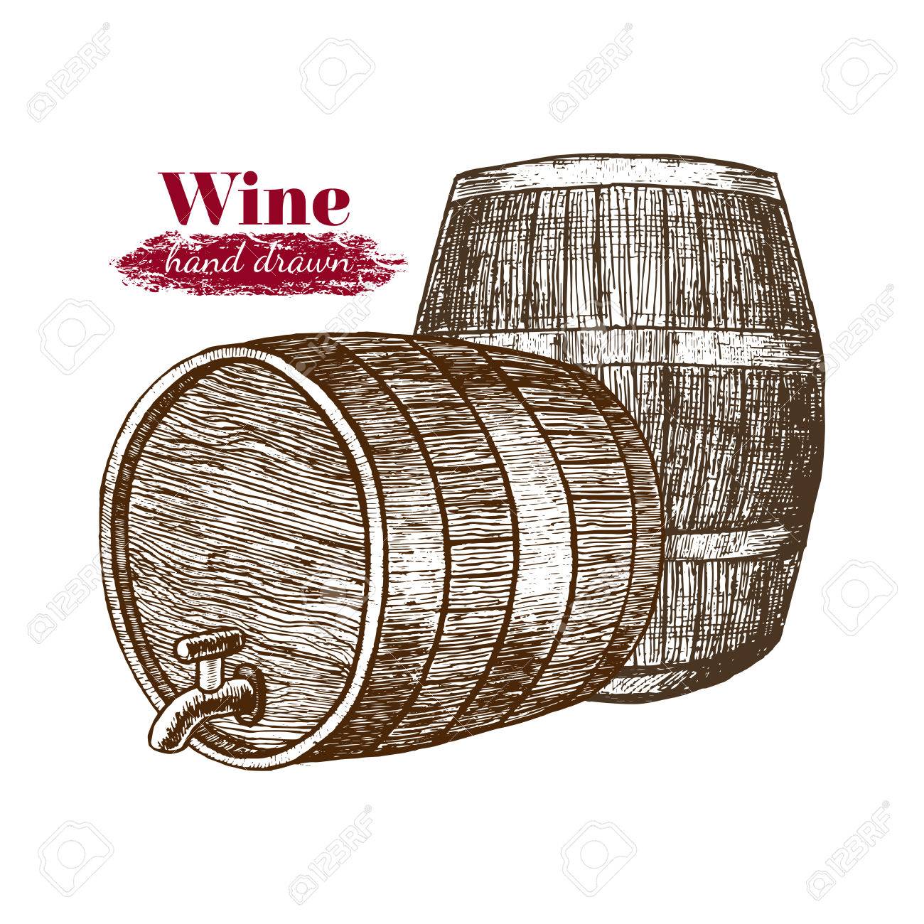 1300x1300 Wine Barrels Hand Draw Sketch For Menu Of Cafe And Restaurant