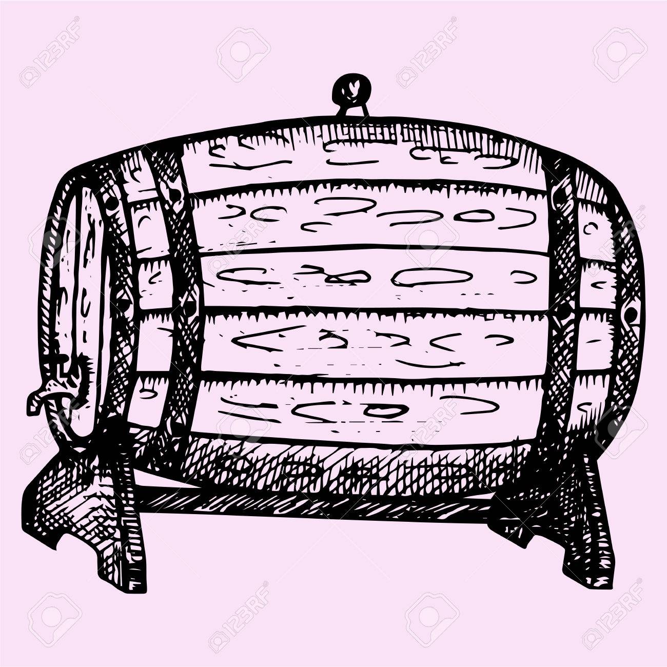 1300x1300 Wooden Whiskey, Beer, Rum, Wine Barrel With Tap, Hand Drawn