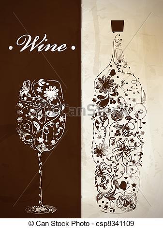337x470 Wine Bottle And Glass Drawing
