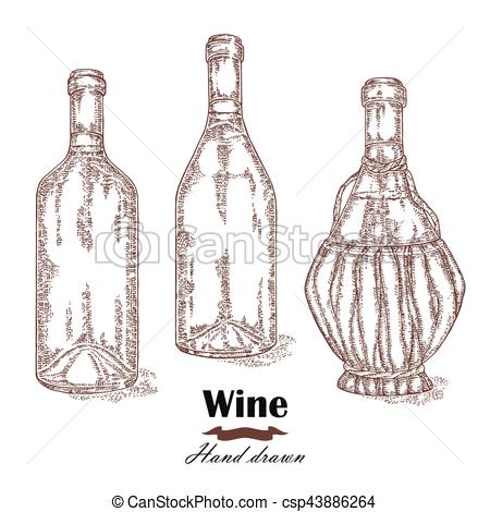 450x470 Hand Drawn Wine Bottles Vintage. Vector Sketch Clip Art Vector