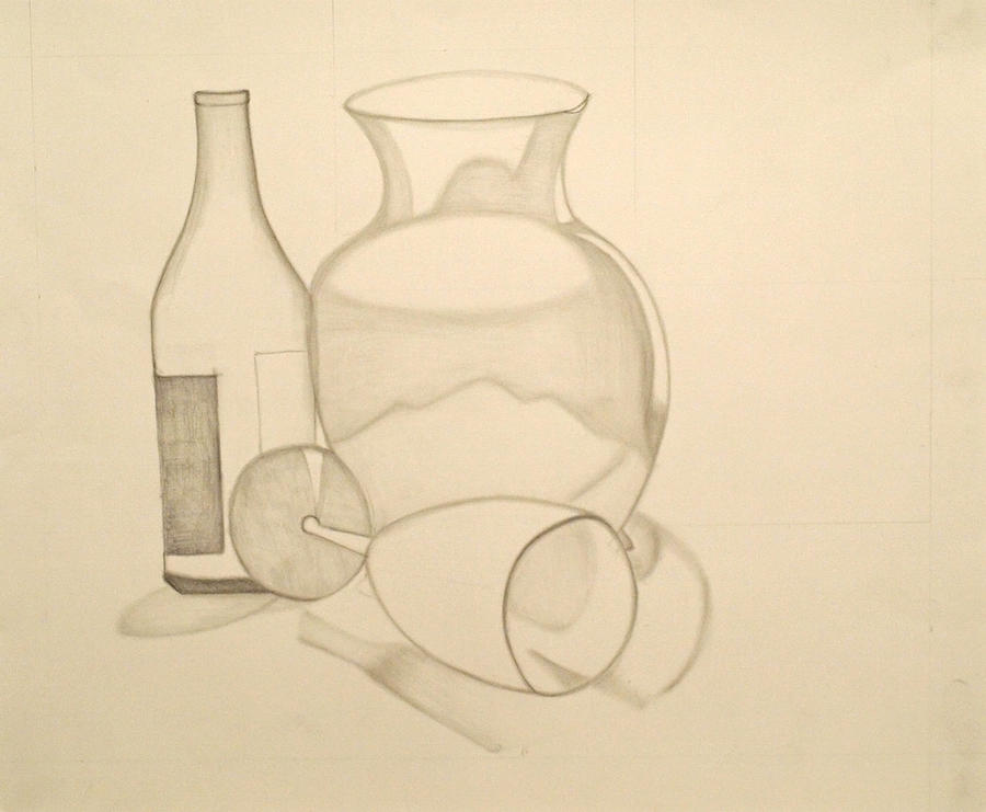 900x741 The Vase And Wine Bottle Drawing By Teri Schuster