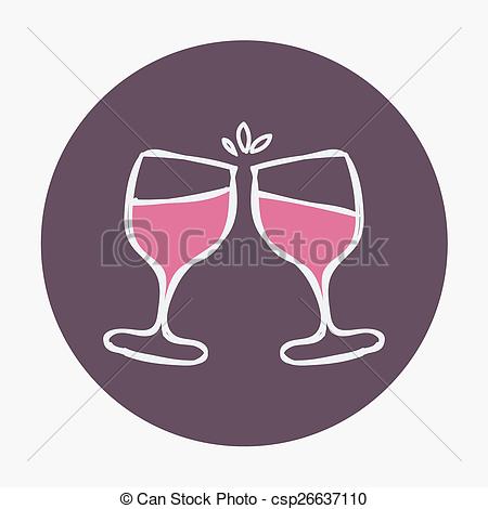 450x470 Hand Drawn Icon With Two Wine Glasses. Vector Illustration