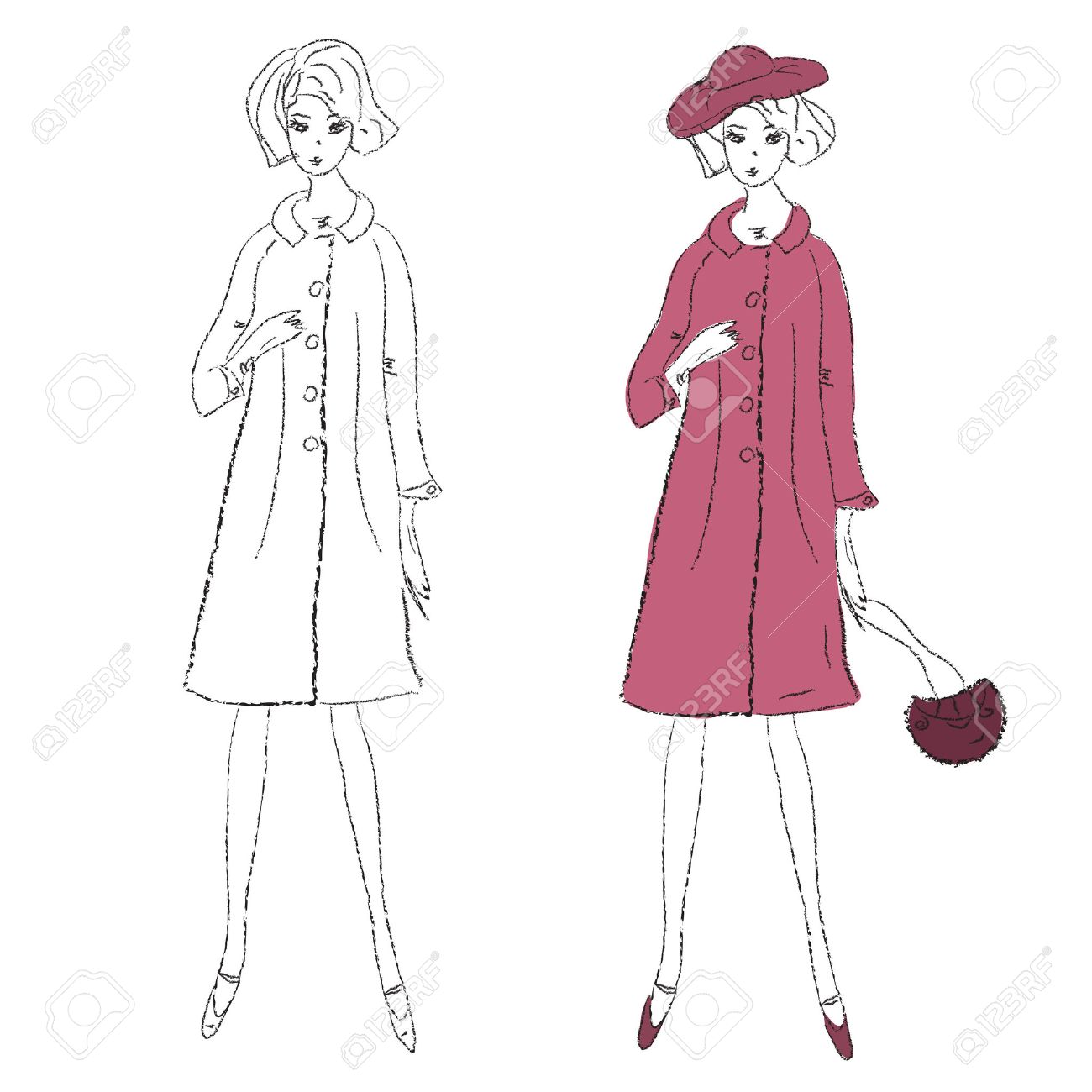 1300x1300 Fashion Girl In Winter Coat Sketch Royalty Free Cliparts, Vectors