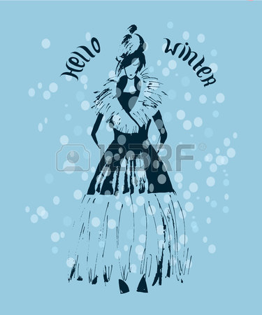 375x450 Fashion Woman In Winter Coat. Fashion Sketch Hand Drawn. Vector